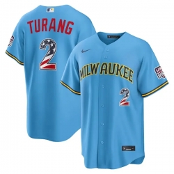 Brice Turang Milwaukee Brewers Usa 250 Fourth Of July Road Stadium Jersey Light Blue