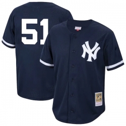 Bernie Williams New York Yankees Cooperstown Collection Mesh Batting Practice Button Up Jersey Navy
