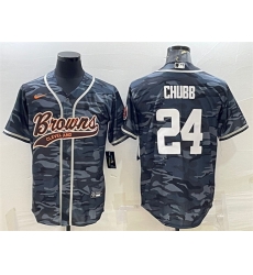 Cleveland Browns 24 Nick Chubb Grey Camo With Patch Cool Base Stitched Baseball Jersey