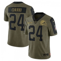 Cleveland Browns 24 Nick Chubb Olive 2021 Salute To Service Limited Player Jersey