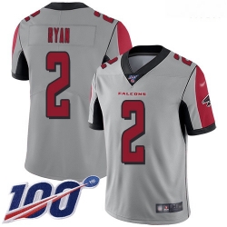 Atlanta Falcons 2 Matt Ryan Silver Stitched Football Limited Inverted Legend 100th Season Jersey