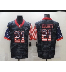 Dallas Cowboys 21 Ezekiel Elliott Camo Salute To Serve USA Flag Limited Jersey
