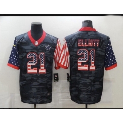 Dallas Cowboys 21 Ezekiel Elliott Camo Salute To Serve USA Flag Limited Jersey