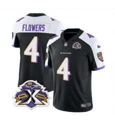 Baltimore Ravens 4 Zay Flowers Black White 2023 F U S E With Patch Throwback Vapor Limited Jersey