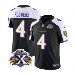 Baltimore Ravens 4 Zay Flowers Black White 2023 F U S E With Patch Throwback Vapor Limited Jersey