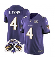 Baltimore Ravens 4 Zay Flowers Purple 2023 F U S E With Patch Throwback Vapor Limited Jersey