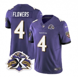 Baltimore Ravens 4 Zay Flowers Purple 2023 F U S E With Patch Throwback Vapor Limited Jersey