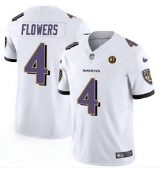 Baltimore Ravens 4 Zay Flowers White 2023 F U S E With John Madden Patch Vapor Limited Football Jersey