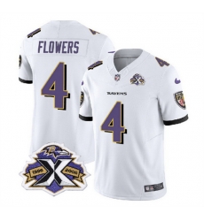 Baltimore Ravens 4 Zay Flowers White 2023 F U S E With Patch Throwback Vapor Limited Jersey