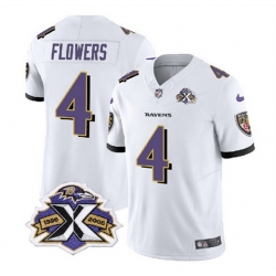 Baltimore Ravens 4 Zay Flowers White 2023 F U S E With Patch Throwback Vapor Limited Jersey