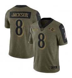 Baltimore Ravens 8 Lamar Jackson Olive 2021 Salute To Service Limited Player Jersey
