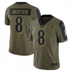 Baltimore Ravens 8 Lamar Jackson Olive 2021 Salute To Service Limited Player Jersey