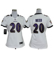 Women's Baltimore Ravens 20 Ed Reed White NFL Jerseys