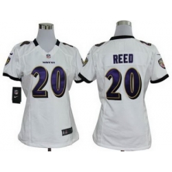 Women's Baltimore Ravens 20 Ed Reed White NFL Jerseys