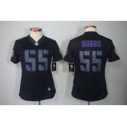 Women's Baltimore Ravens 55 Terrell Suggs Black Jerseys Impact Limited