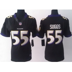 Women's Baltimore Ravens 55 Terrell Suggs Black LIMITED Jerseys