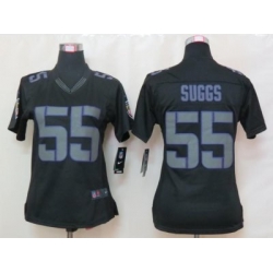 Women's Baltimore Ravens 55 Terrell Suggs Limited Black Impact NFL Jersey