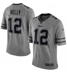 Buffalo Bills 12 Jim Kelly Limited Gray Gridiron NFL Jersey