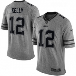 Buffalo Bills 12 Jim Kelly Limited Gray Gridiron NFL Jersey