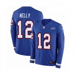 Buffalo Bills 12 Jim Kelly Limited Royal Blue Therma Long Sleeve NFL Jersey