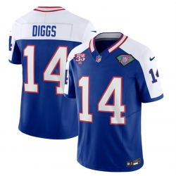 Buffalo Bills 14 Stefon Diggs Blue White 35th And 75th Patch 2023 F U S E Throwback Vapor Untouchable Limited Stitched Jersey