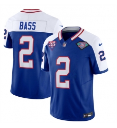 Buffalo Bills 2 Tyler Bass Blue White 2023 F U S E 35th And 75th Patch Throwback Vapor Untouchable Limited Stitched Jersey