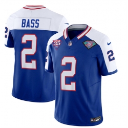 Buffalo Bills 2 Tyler Bass Blue White 2023 F U S E 35th And 75th Patch Throwback Vapor Untouchable Limited Stitched Jersey