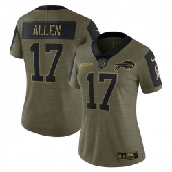Women's Buffalo Bills 17 Josh Allen Olive 2021 Salute To Service Limited Player Jersey