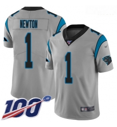 Carolina Panthers 1 Cam Newton Silver Stitched Football Limited Inverted Legend 100th Season Jersey
