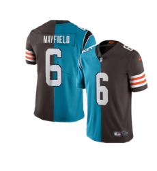 Carolina Panthers Cleveland Browns 6 Baker Mayfield Splite Blue Brown Vapor Untouchable Limited Stitched Jersey