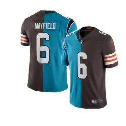 Carolina Panthers Cleveland Browns 6 Baker Mayfield Splite Blue Brown Vapor Untouchable Limited Stitched Jersey