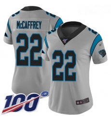Women's Carolina Panthers 22 Christian McCaffrey Silver Stitched Football Limited Inverted Legend 100th Season Jersey