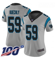 Women's Carolina Panthers 59 Luke Kuechly Silver Stitched Football Limited Inverted Legend 100th Season Jersey