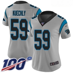 Women's Carolina Panthers 59 Luke Kuechly Silver Stitched Football Limited Inverted Legend 100th Season Jersey