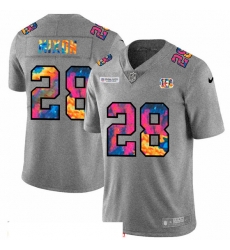 Cincinnati Bengals 28 Joe Mixon Multi Color 2020 NFL Crucial Catch NFL Jersey Greyheather