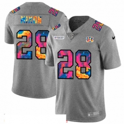 Cincinnati Bengals 28 Joe Mixon Multi Color 2020 NFL Crucial Catch NFL Jersey Greyheather