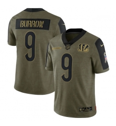 Cincinnati Bengals 9 Joe Burrow Olive 2021 Salute To Service Limited Player Jersey Cincinnati Bengals 9 Joe Burrow Olive 2021 Salute To Service Limited Player Jersey