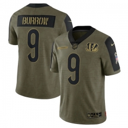 Cincinnati Bengals 9 Joe Burrow Olive 2021 Salute To Service Limited Player Jersey