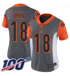 Women's Cincinnati Bengals  18 A J Green Silver Stitched Football Limited Inverted Legend 100th Season Jersey
