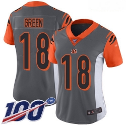 Women's Cincinnati Bengals  18 A J Green Silver Stitched Football Limited Inverted Legend 100th Season Jersey