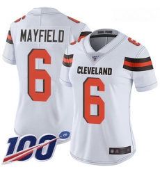 Women's Cleveland Browns 6 Baker Mayfield White Stitched Football 100th Season Vapor Limited Jersey