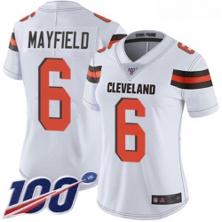 Women's Cleveland Browns 6 Baker Mayfield White Stitched Football 100th Season Vapor Limited Jersey
