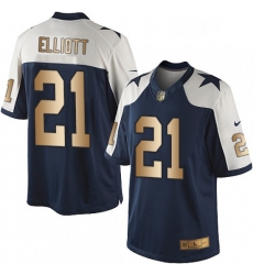 Dallas Cowboys 21 Ezekiel Elliott Limited Navy Gold Throwback Alternate NFL Jersey