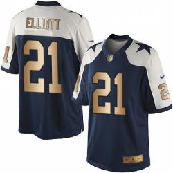 Dallas Cowboys 21 Ezekiel Elliott Limited Navy Gold Throwback Alternate NFL Jersey