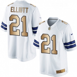 Dallas Cowboys 21 Ezekiel Elliott Limited White Gold NFL Jersey