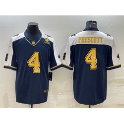 Dallas Cowboys 4 Dak Prescott Navy Gold Edition With 1960 Patch Limited Stitched Football Jersey