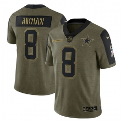 Dallas Cowboys 8 Troy Aikman Olive 2021 Salute To Service Retired Player Limited Jersey