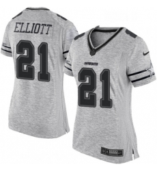 Women's Dallas Cowboys 21 Ezekiel Elliott Limited Gray Gridiron II NFL Jersey