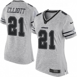 Women's Dallas Cowboys 21 Ezekiel Elliott Limited Gray Gridiron II NFL Jersey