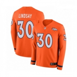 Denver Broncos 30 Phillip Lindsay Limited Orange Therma Long Sleeve NFL Jersey